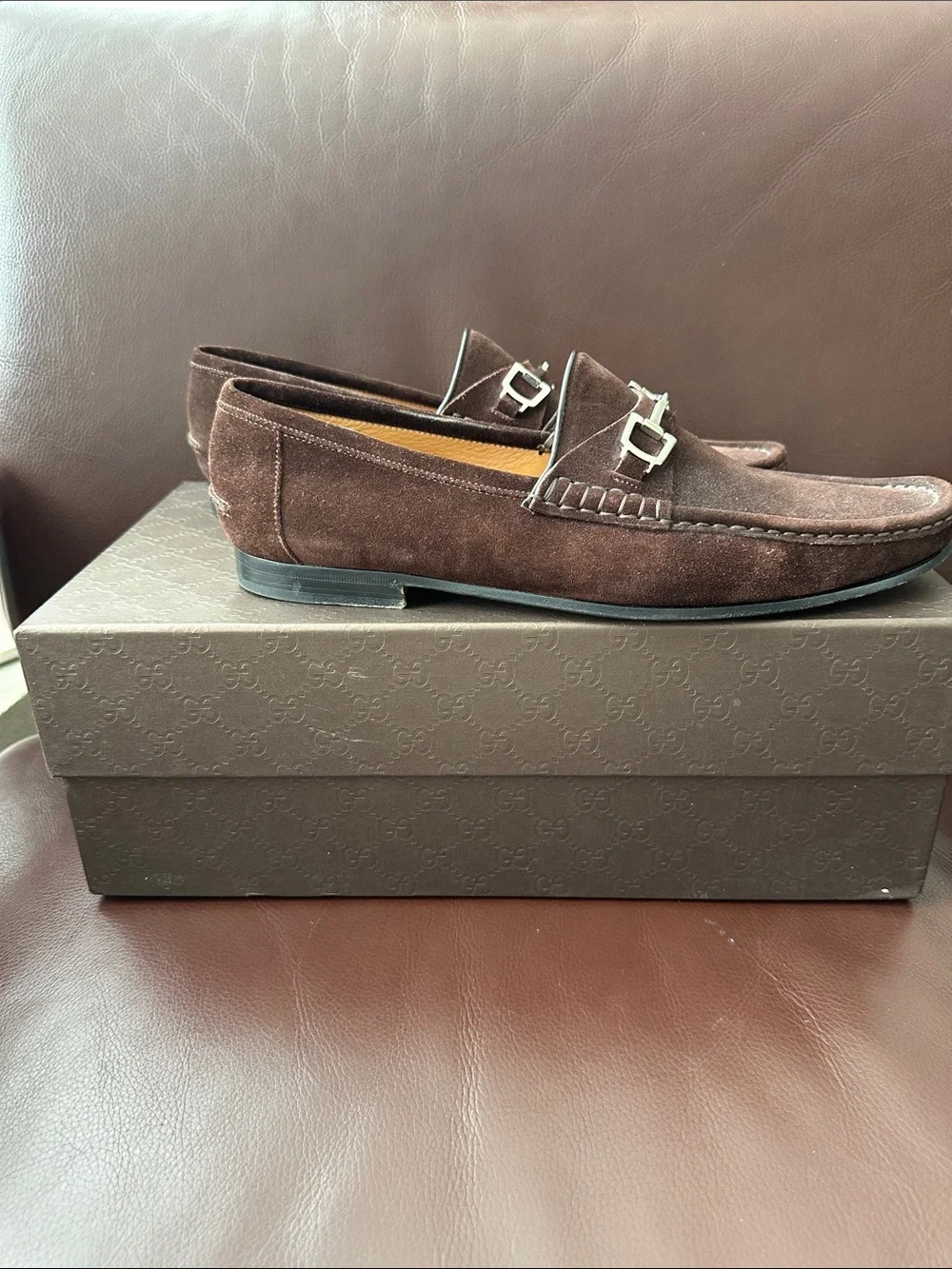 Gucci Brown Suede Horsebit Penny Loafers
